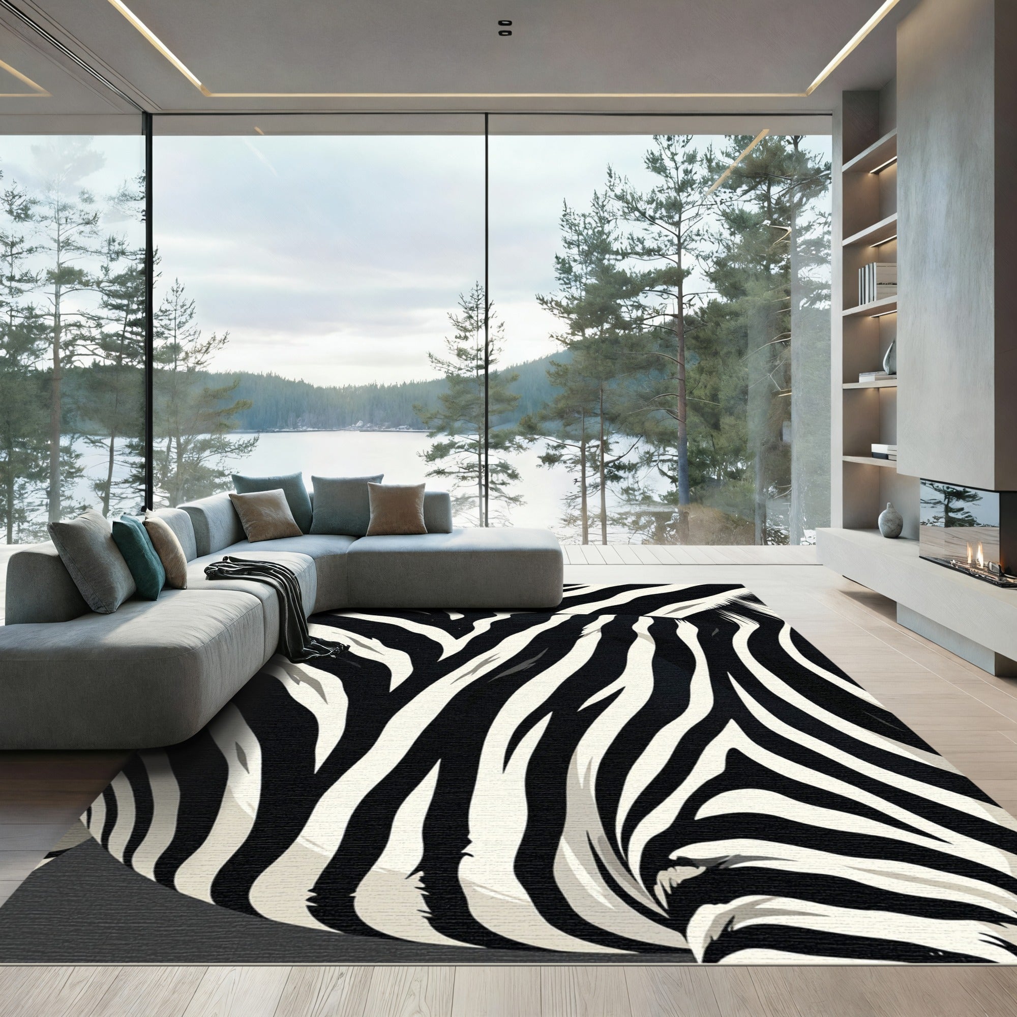 Graphic Black White Animal Print Rug