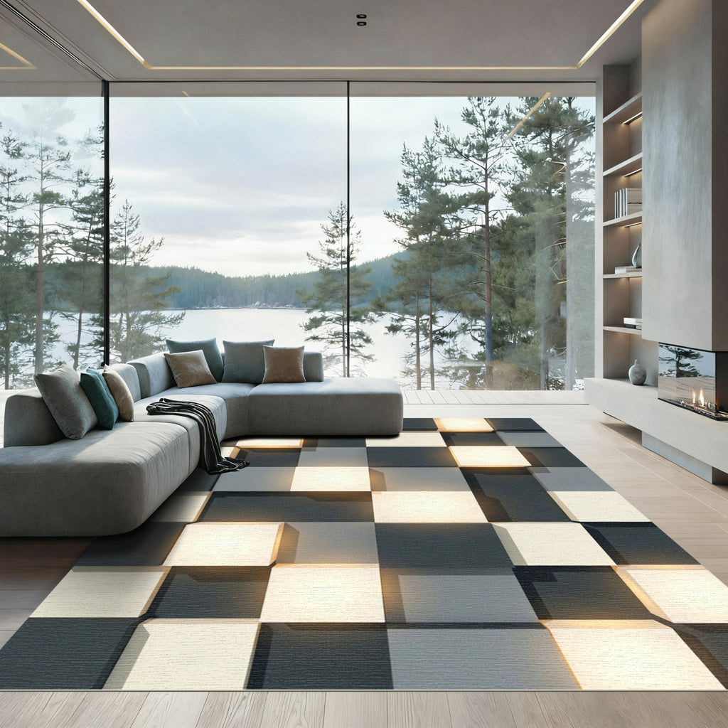 Monochrome Geometric Cube Illumination Rug