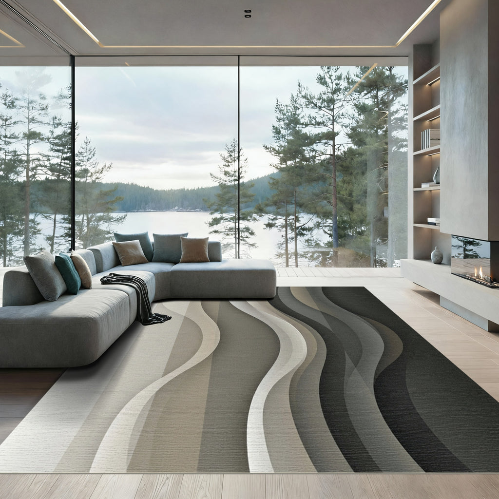 Neutral Tone Curving Stripes Rug