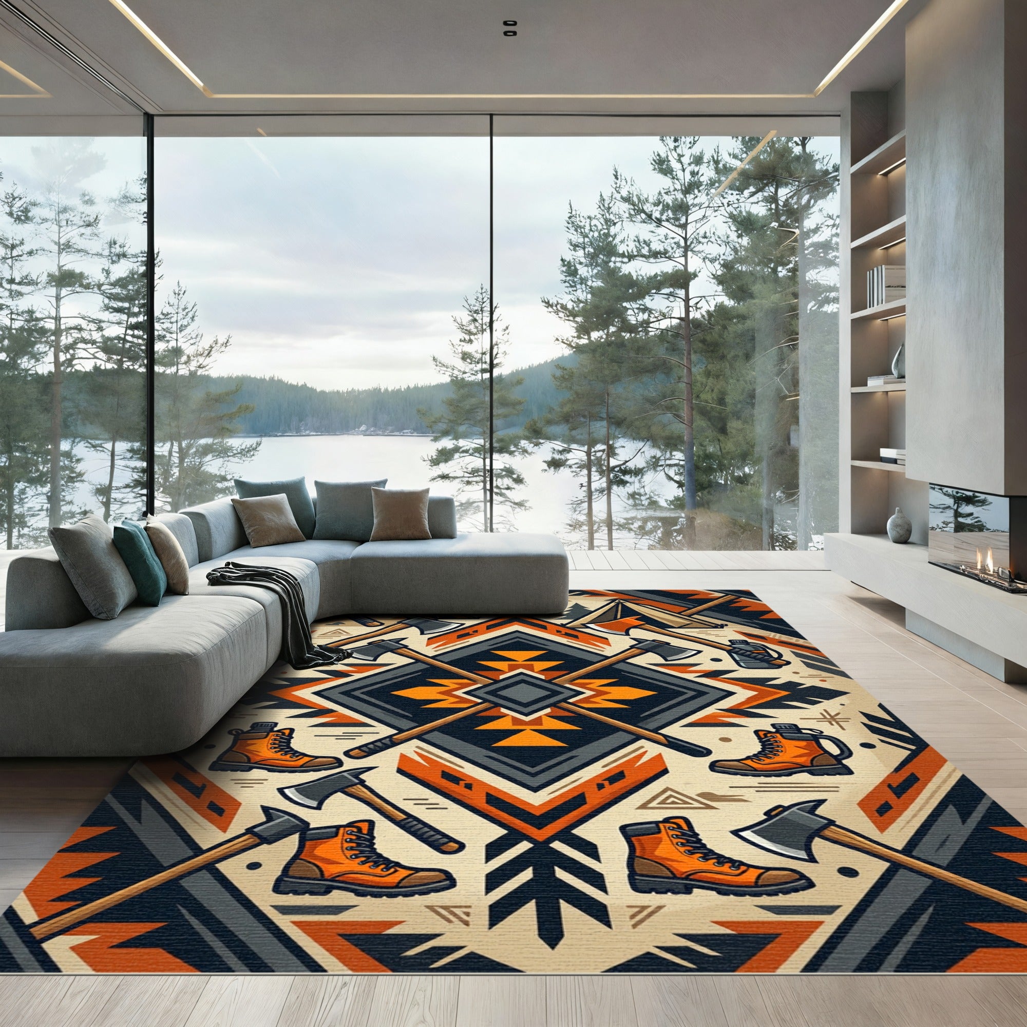 Geometric Sunset Woodland Axe Adventure Rug