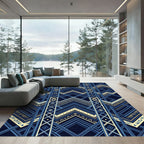 Art Deco Navy Cream Geometric Chevron Rug