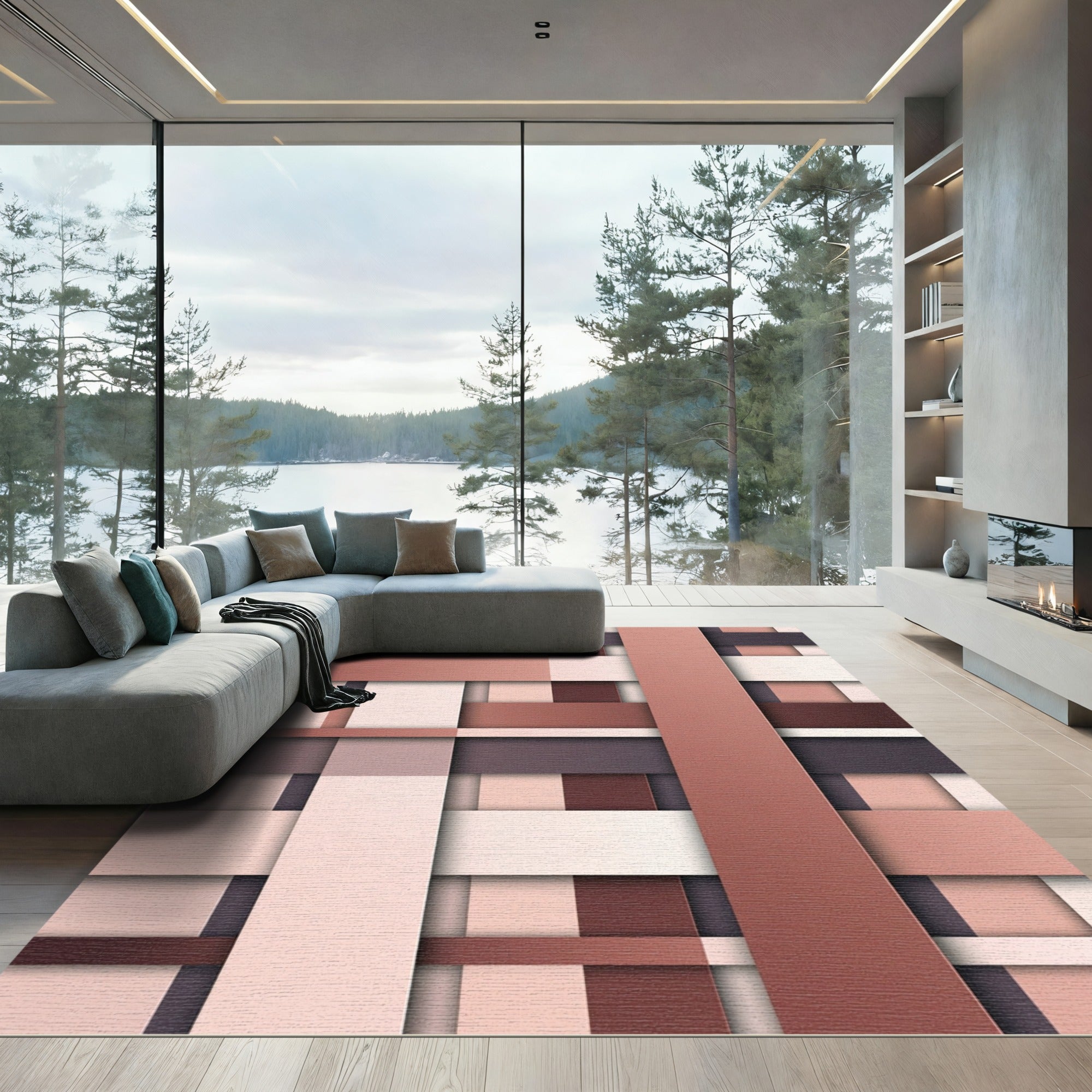 Modern Earthy Woven Geometric Block Rug
