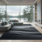 Monochrome Linear Mountain Landscape Waves Rug