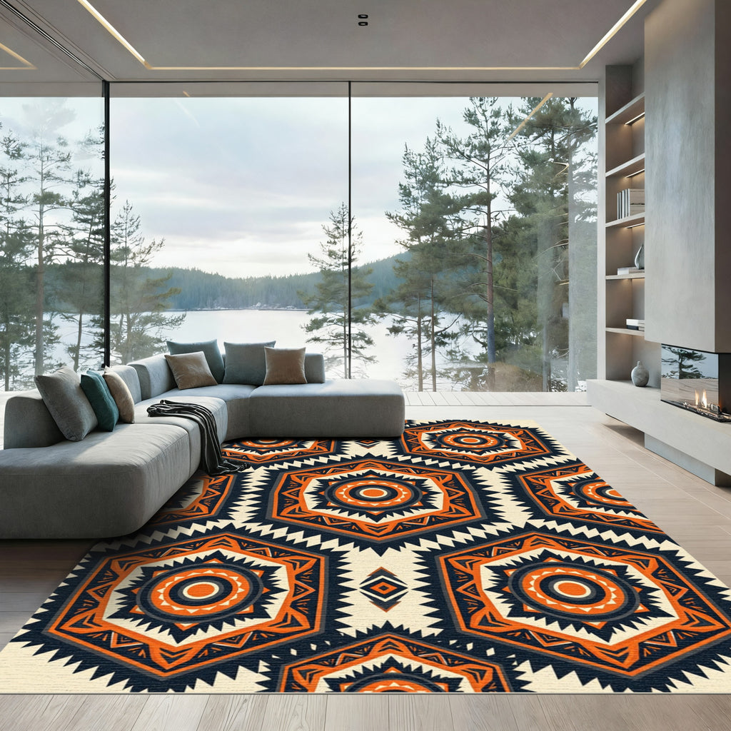 Geometric Hexagon Amber Charcoal Mosaic Rug