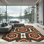 Geometric Hexagon Amber Charcoal Mosaic Rug