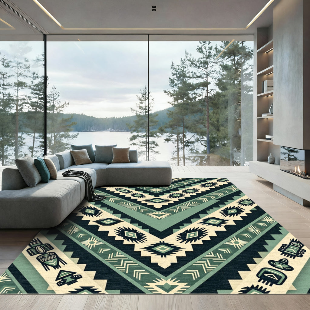 Sage Green Geometric Chevron Aztec Rug