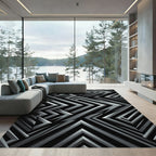 Chrome Black Geometric Maze Rug