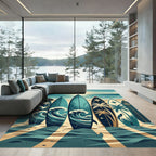 Coastal Surfboard Sunset Ocean Scene Rug