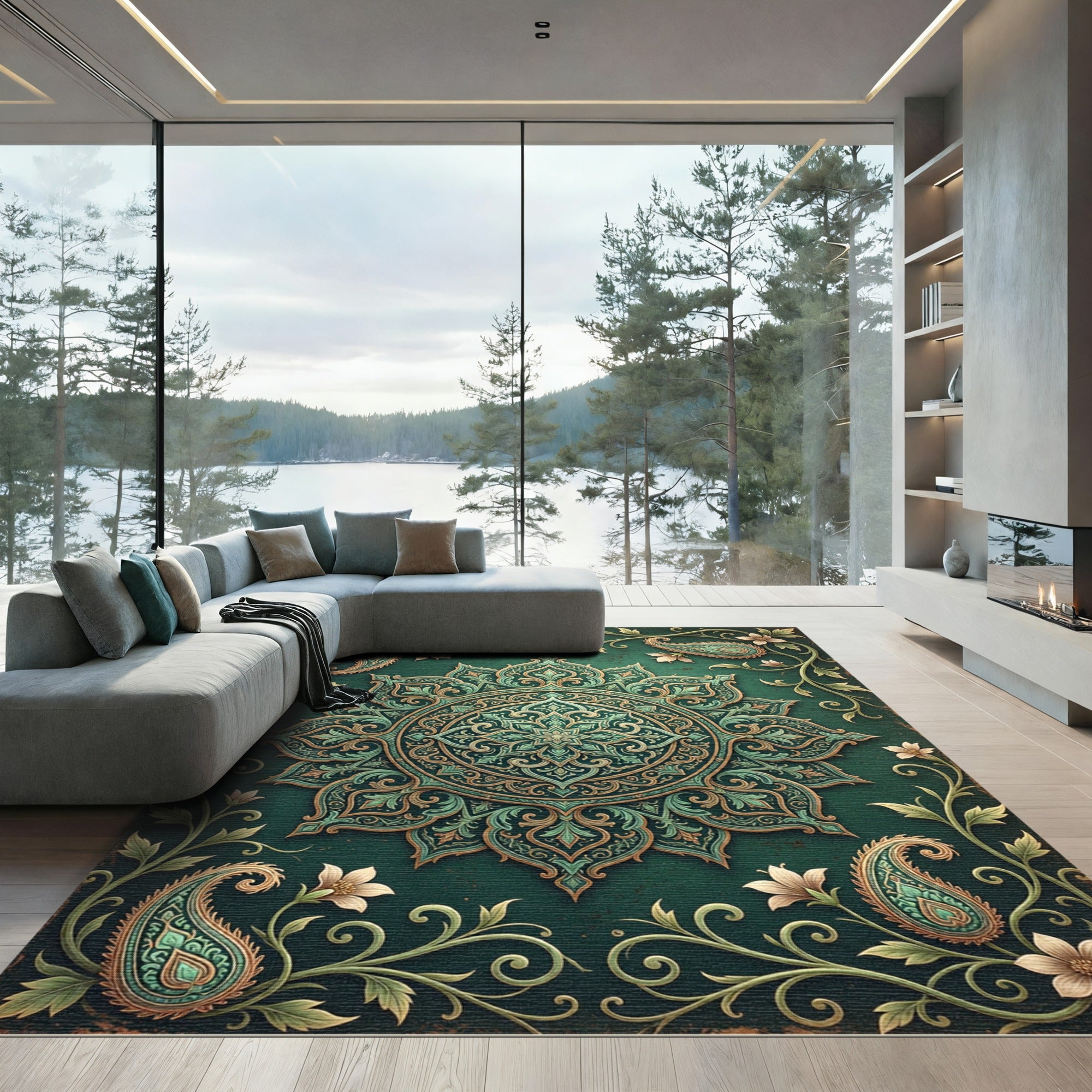 Emerald Paisley Ornamental Medallion Rug