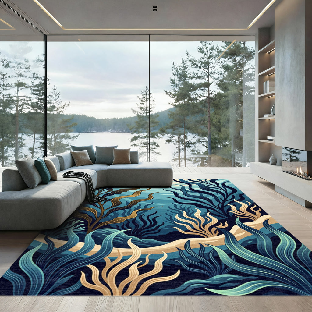 Ethereal Teal Ocean Kelp Reef Rug
