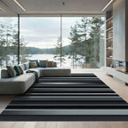 Modern Dark Gray Metallic Horizontal Stripe Rug