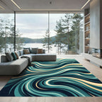 Abstract Teal Deep Sea Swirl Rug