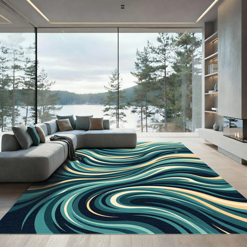 Abstract Teal Deep Sea Swirl Rug
