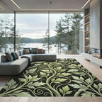 Elegant Olive Leaf Scroll Illustration Rug