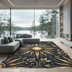 Golden Celestial Sun Medallion Flourish Rug