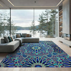 Deep Blue Teal Intricate Star Medallion Rug