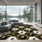 Monochrome Golden Hexagon Athletic Runner Art Rug