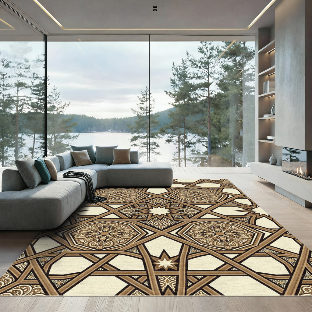 Brown Geometric Octagonal Medallion Star Rug