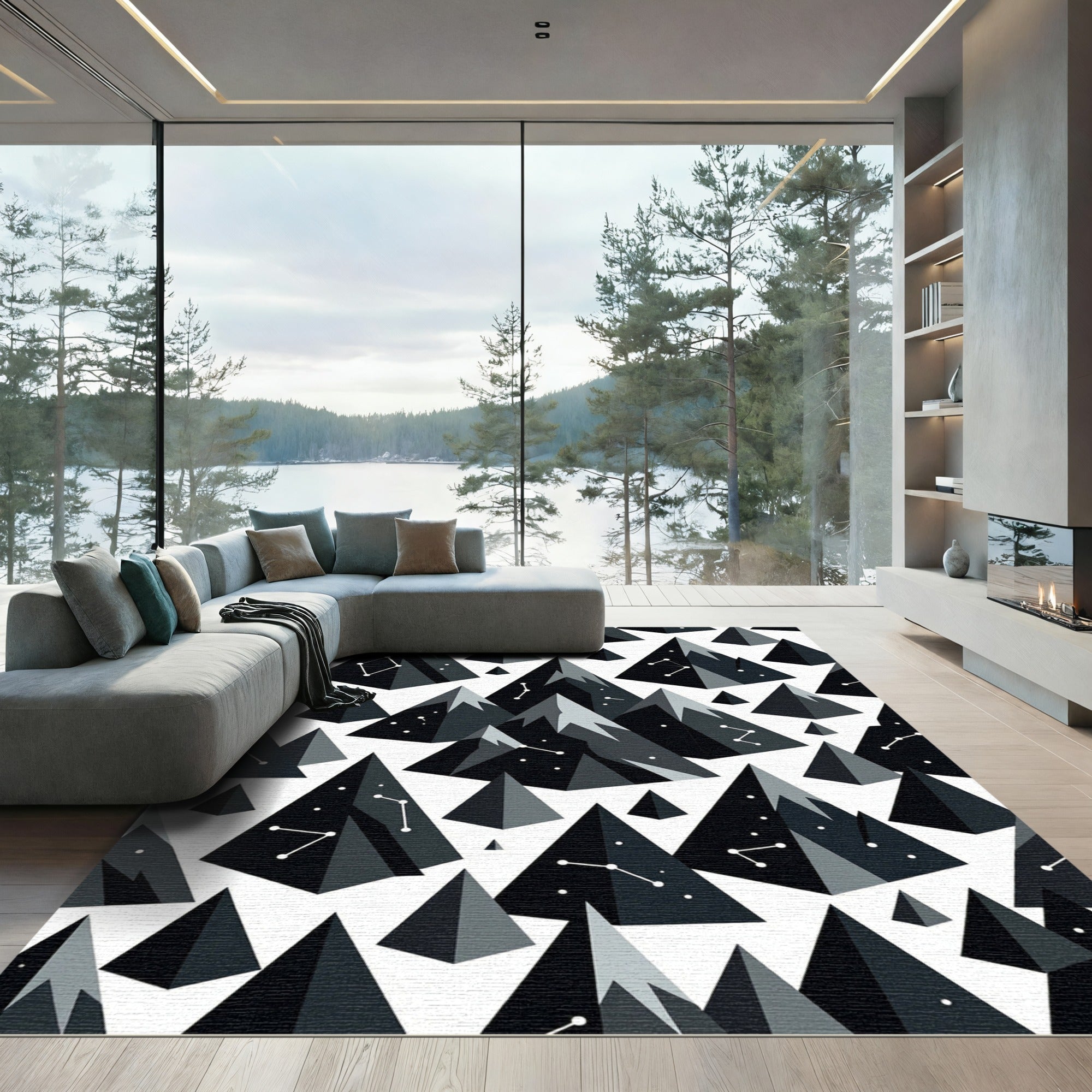 Montain Constellation Dark Gray Geometric Rug