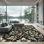 Elegant Golden Floral Ivory Botanical Composition Rug
