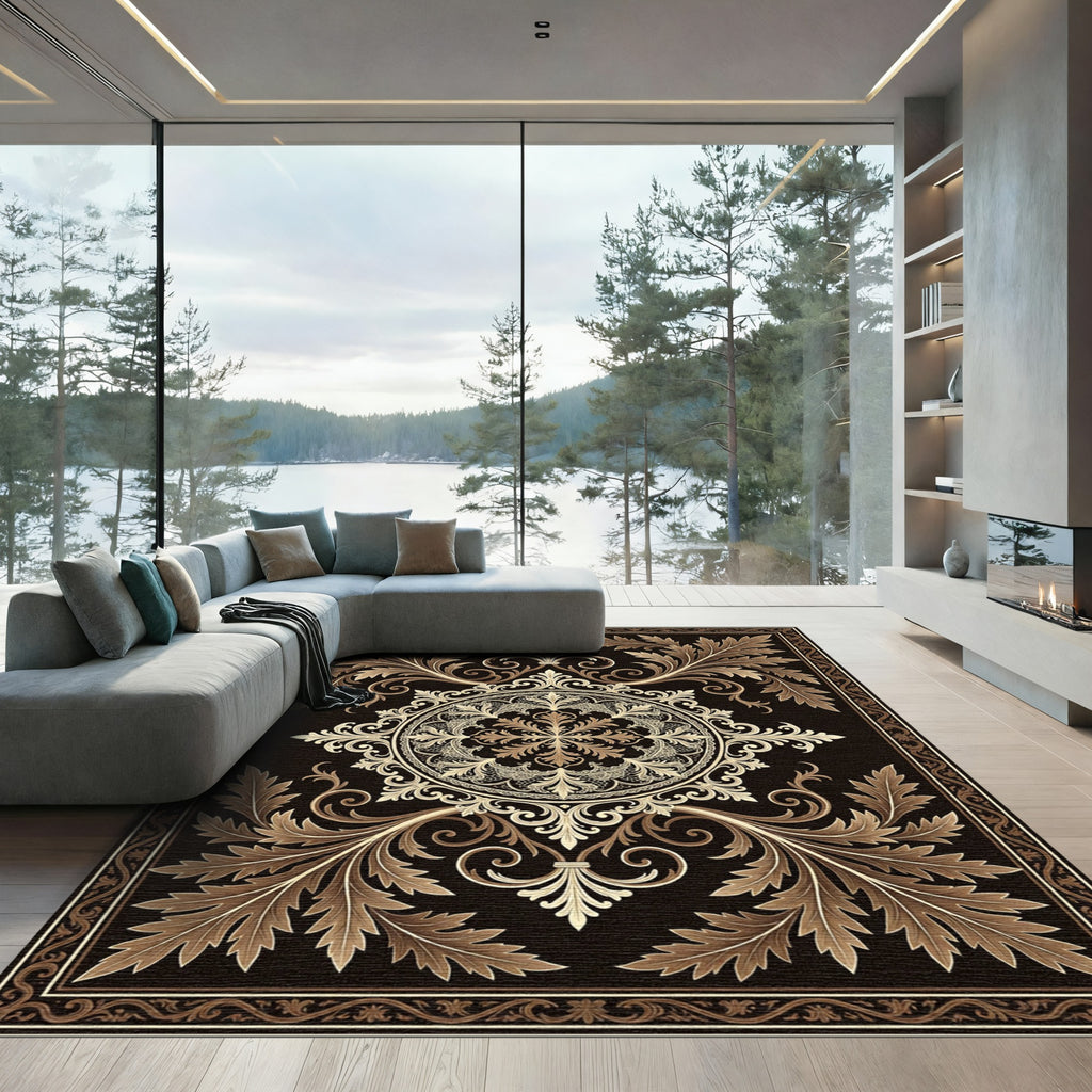 Elegant Bronze Acanthus Scroll Medallion Rug