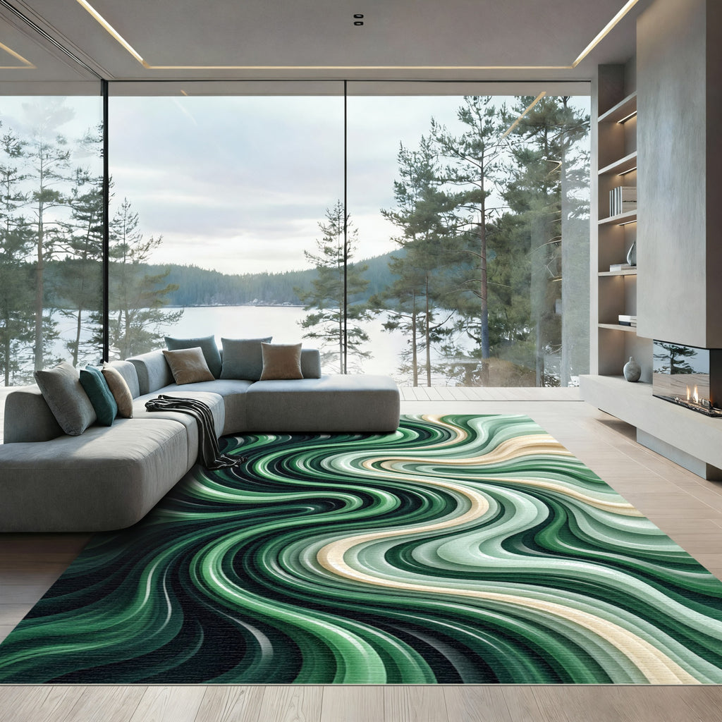 Emerald Green Swirl Abstract Rug