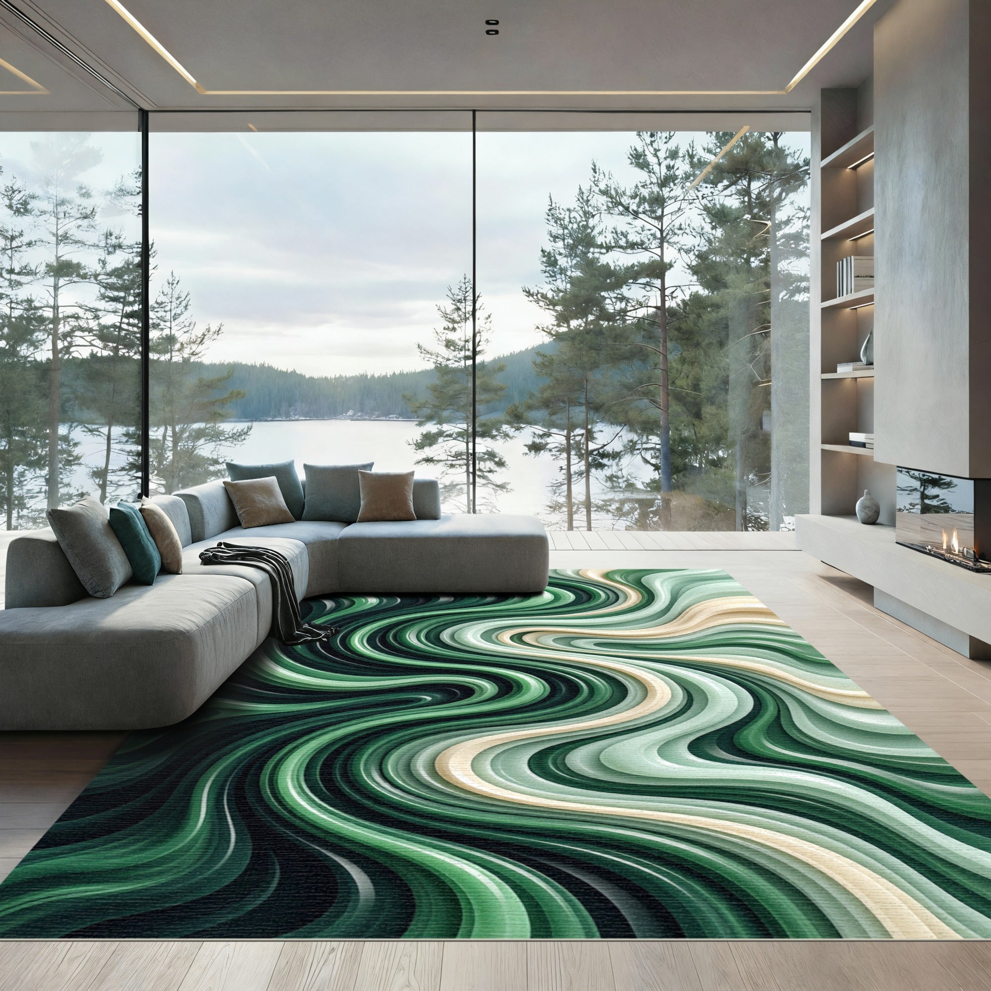 Emerald Green Swirl Abstract Rug