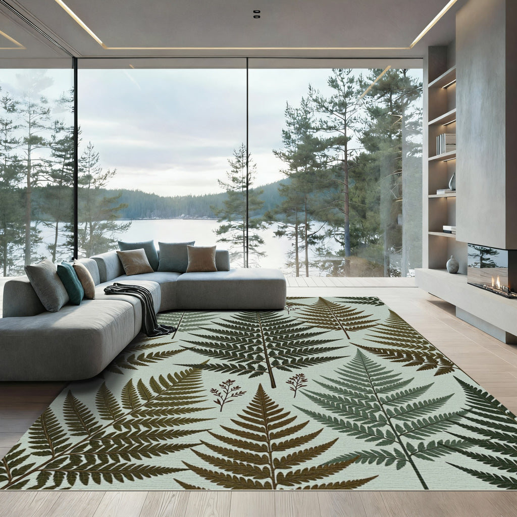 Botanical Forest Fern Sage Green Rug