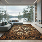 Sophisticated Gold Acanthus Leaf Scroll Rug