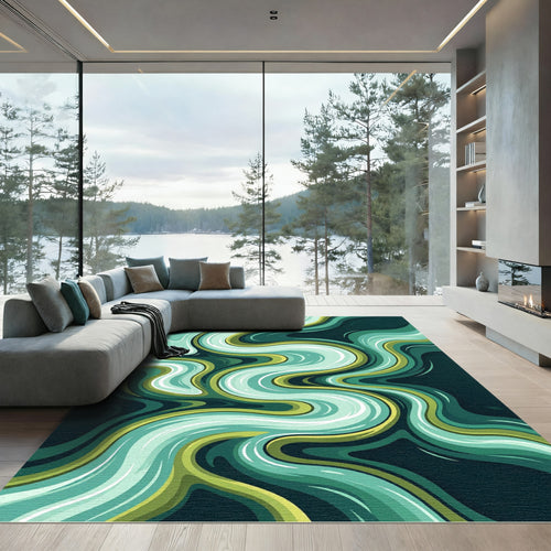 Aqua Green Wavy Flow Rug