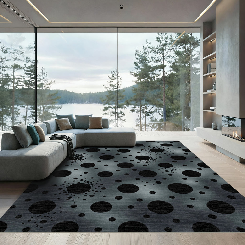 Metallic Gray Polka Dots Scatter Rug
