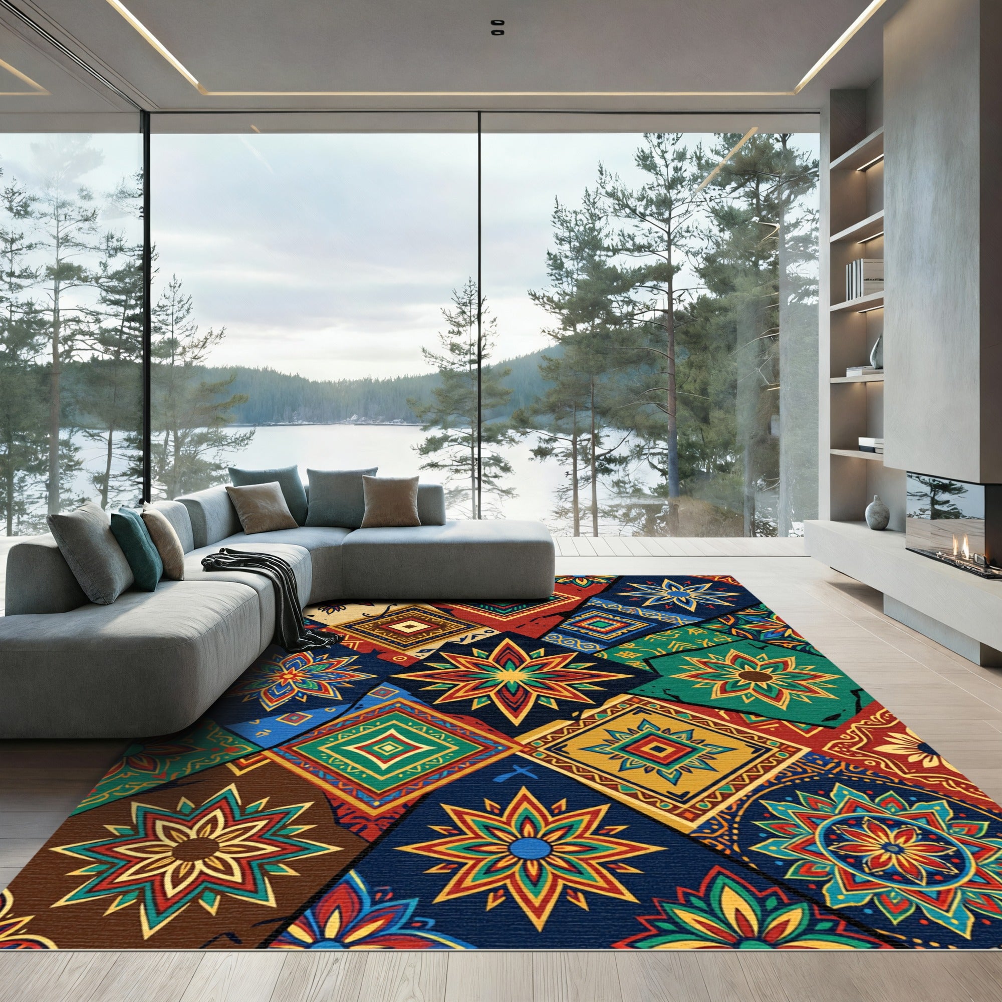 Vibrant Multi-color Geometric Patchwork Rug