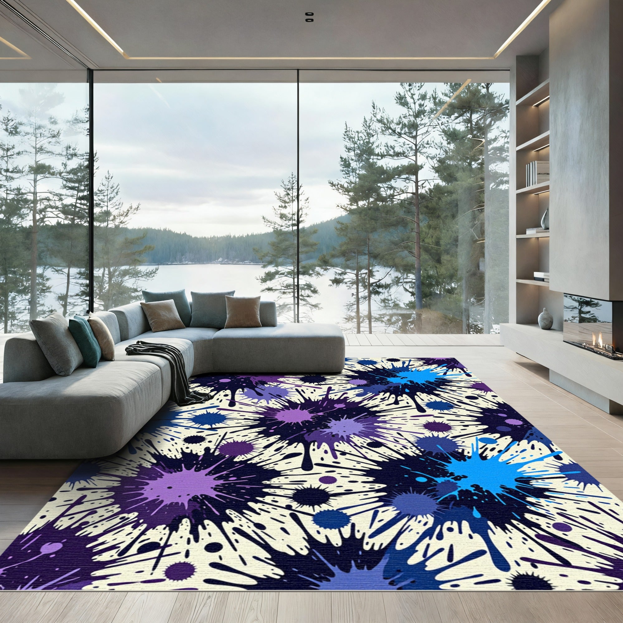 Vivid Purple Blue Paint Splatter Rug