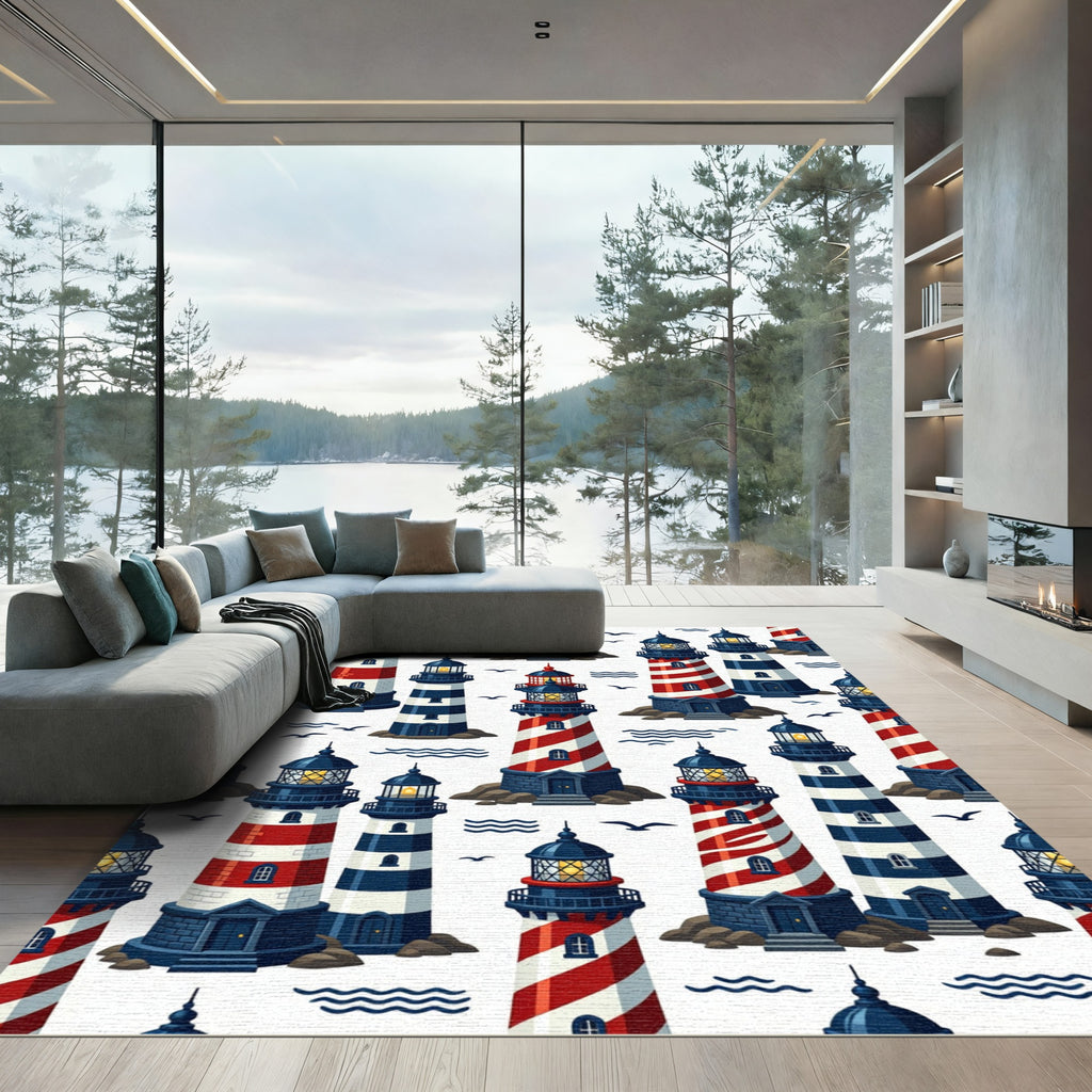 Nautical Lighthouse Coastal Sea Art Rug