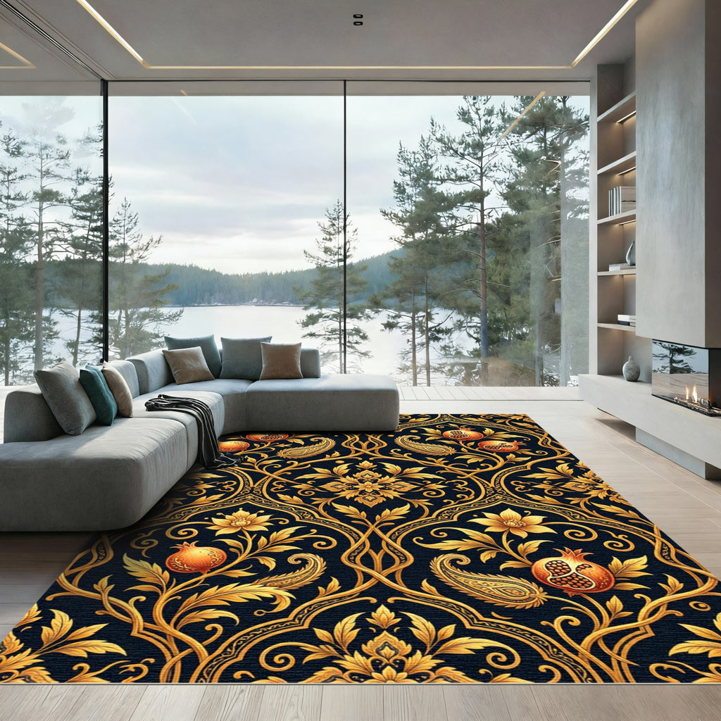Golden Pomegranate Paisley Vines Rug