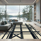 Black Grid Abstract Geometric Layout Rug