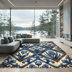 Vintage Blue Floral Diamond Arrangement Rug