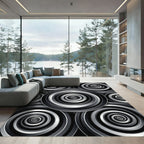 Monochrome Circular Hypnotic Spiral Rug