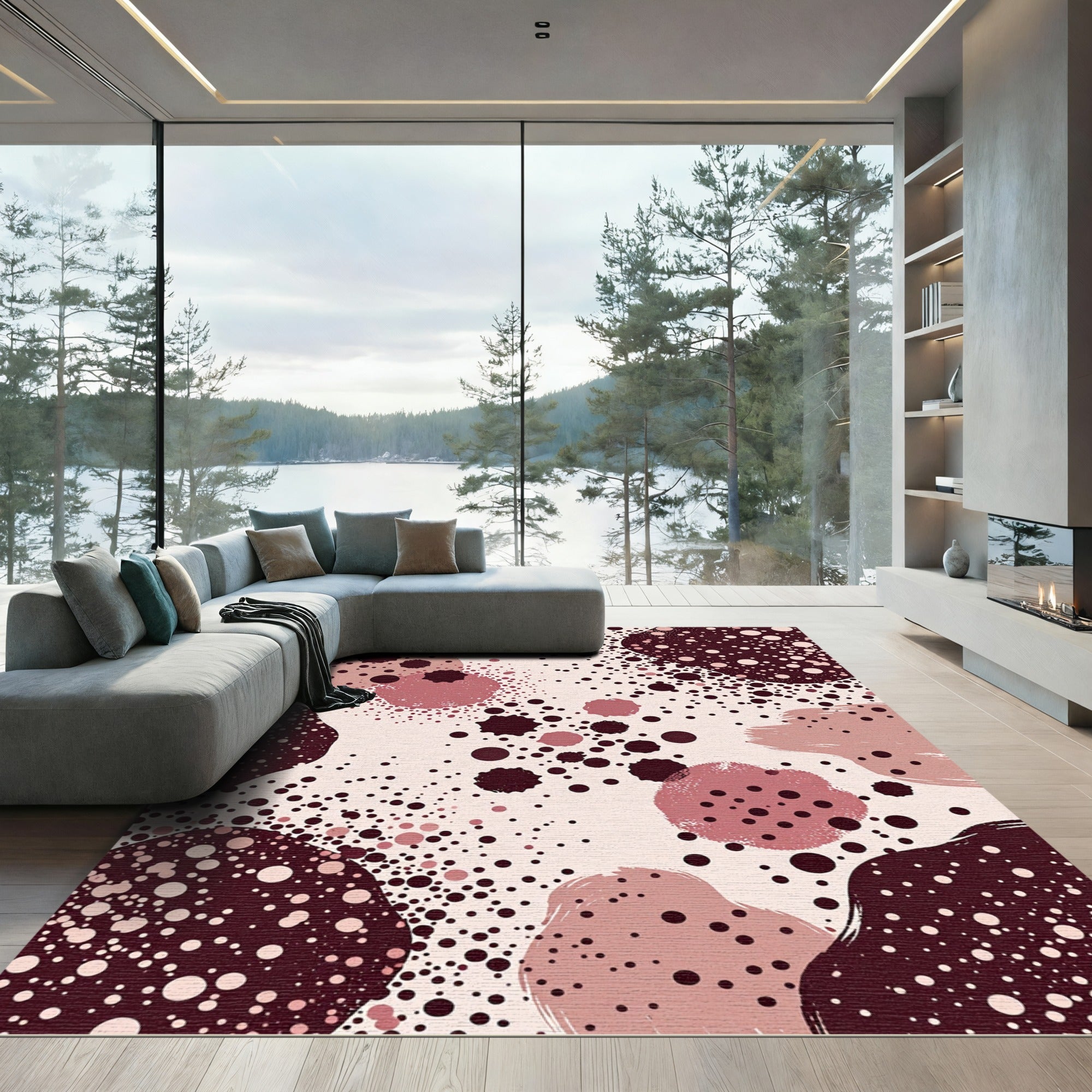 Dusky Pink and Burgundy Scatter Dot Rug