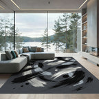 Modern Gray Black Abstract Brushstrokes Rug