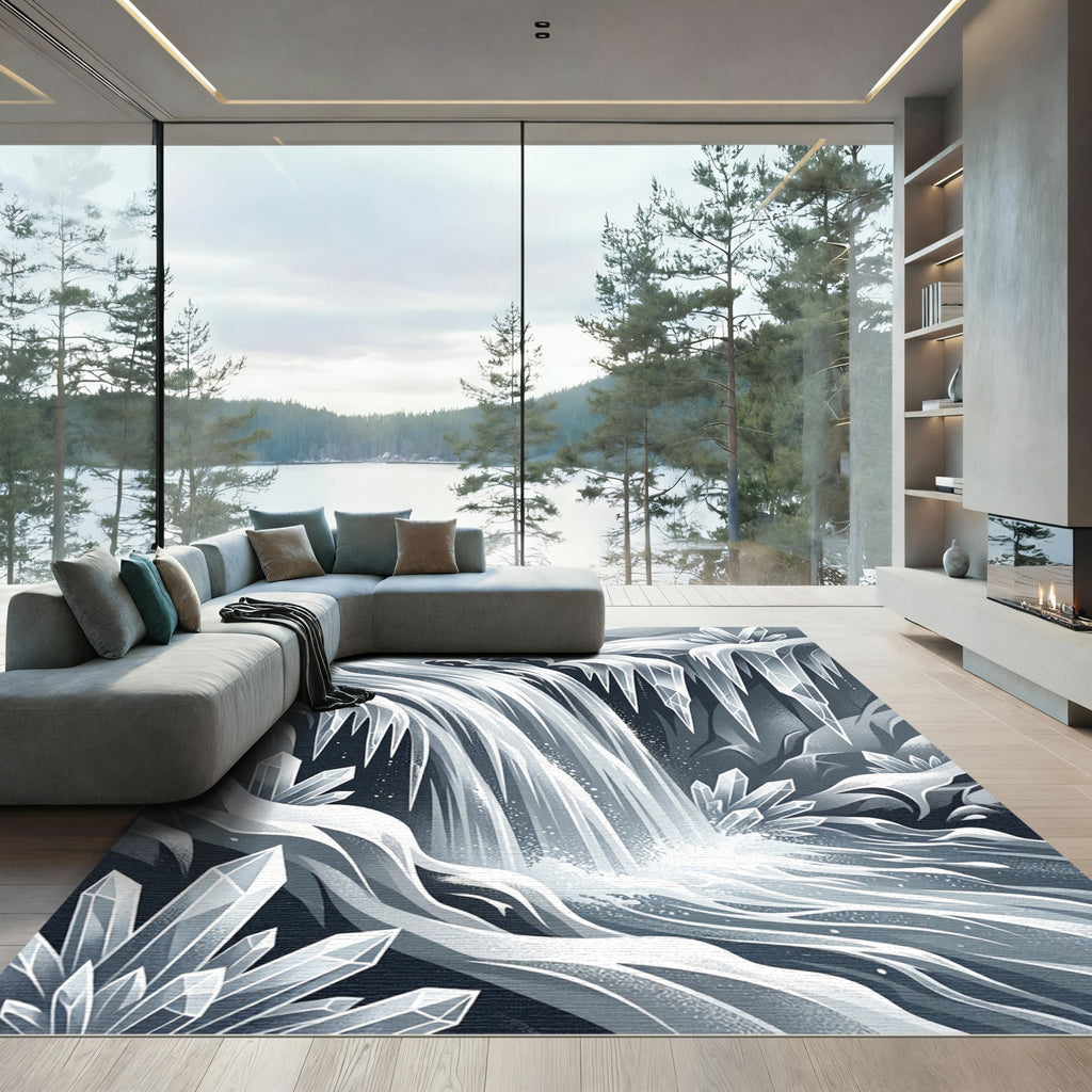 Arctic Crystal Cascade Waterfall Illustration Rug
