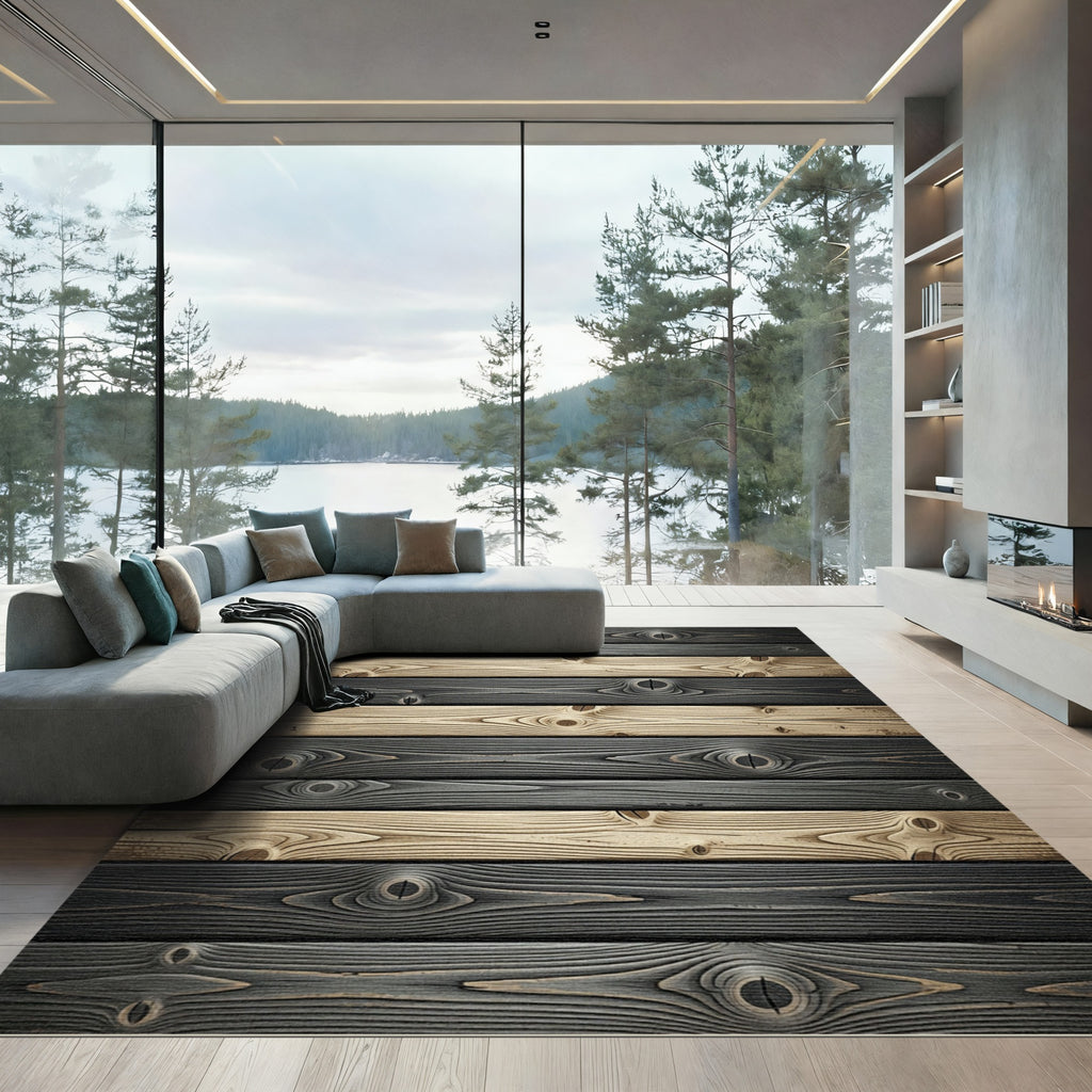 Dark Wood Grain Plank Rug