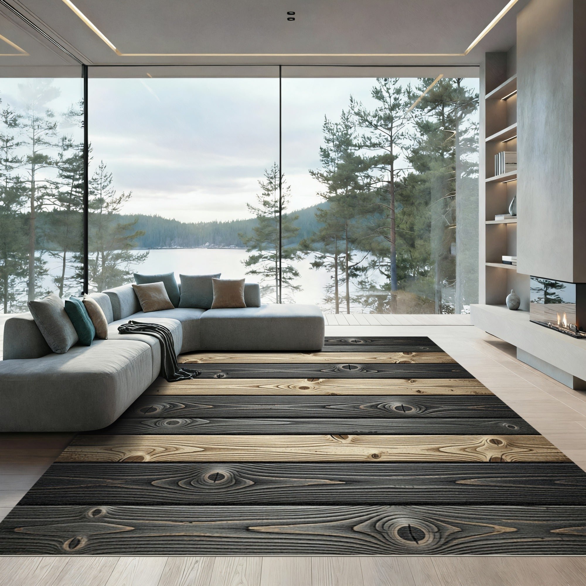 Dark Wood Grain Plank Rug