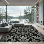 Ornate Silver Acanthus Damask Monochrome Rug