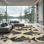 Dark Nautical Skeleton Fish Illustration Rug