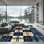 Modern Navy Ivory Checkered Plaid Rug