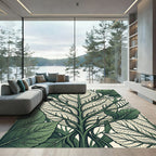 Emerald Green Botanical Leaf Vein Rug