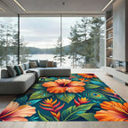 Vibrant Tropical Hibiscus Bird of Paradise Rug