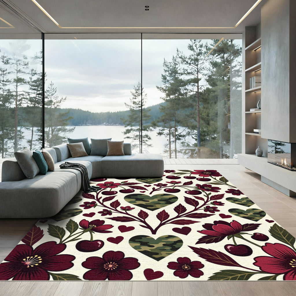 Camouflage Heart Cherry Blossom Rug