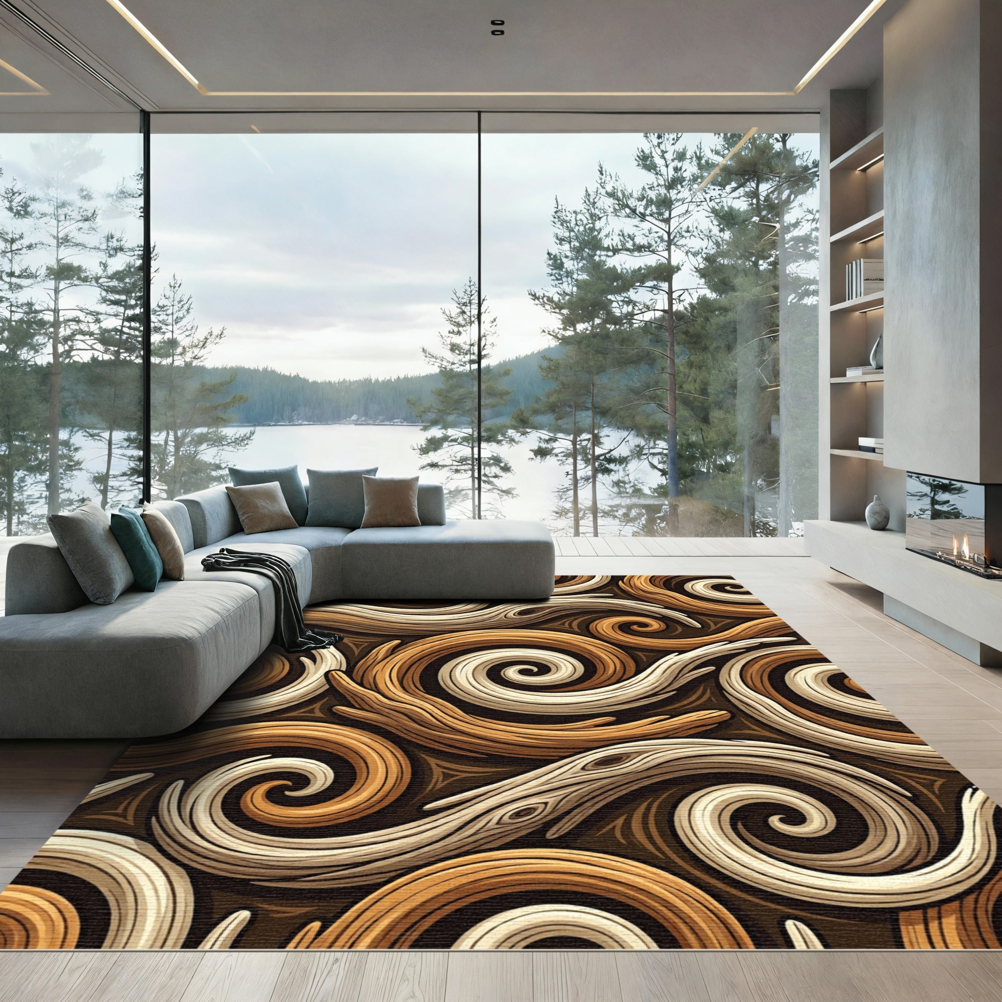 Earthy Swirl Wood Grain Surface Rug
